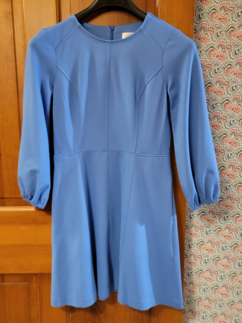 Eliza J Periwinkle Blue Seamed Fit & Flare Dress Balloon Sleeve Pockets Size 8